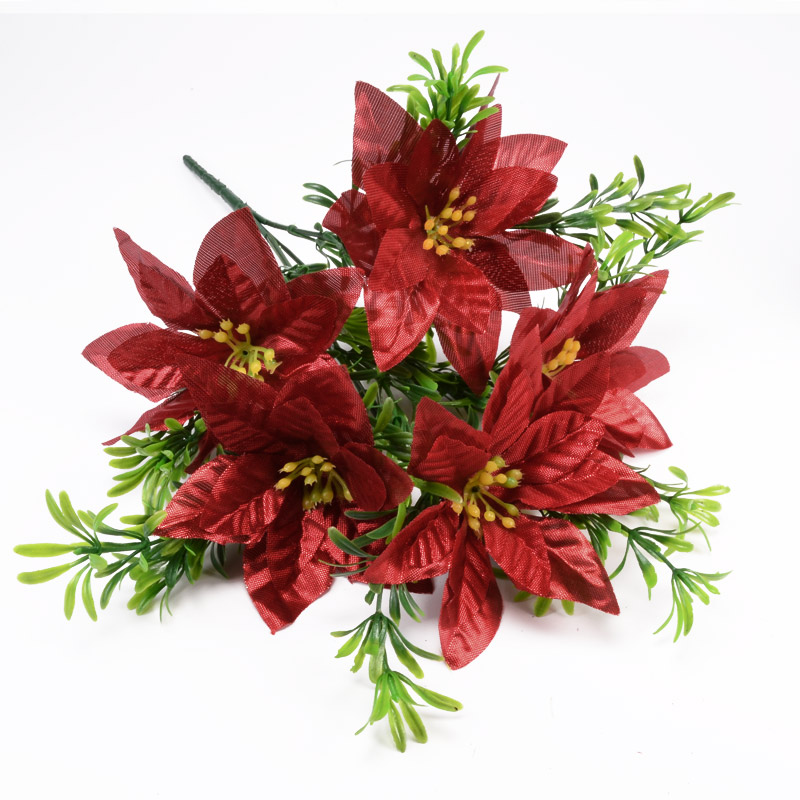 Букет пуансетії, 33 см, Червоний (DIF-052634)
