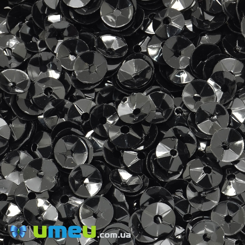 Паєтки Індія чаша, 6 мм, Чорні (PAI-037830)