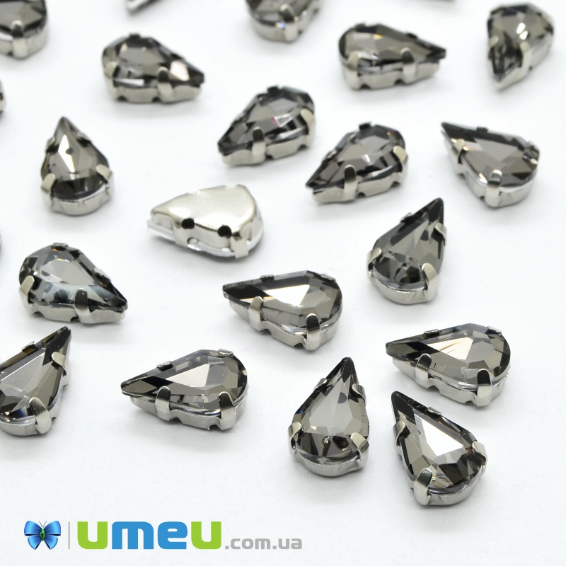 Шатон капля 10х6 мм, Темное серебро, Серый (KAB-038063)