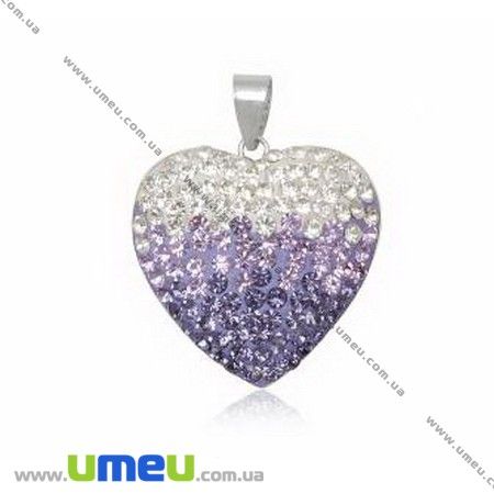 Подвеска из Серебра 925 с кристаллами Preciosa, Сердце сиреневое, 24х24 мм (POD-005017)