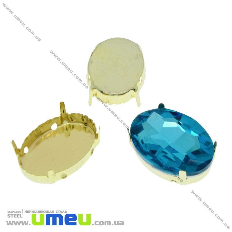 Оправа-цапы из нержавеющей стали под риволи Овальная, 25х18 мм, Золото (STL-029940)