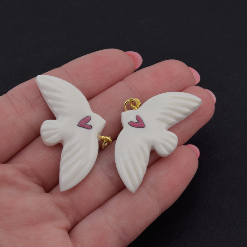 Подвеска Горлица из полимерной глины, 40х20 мм, Белая (POD-058992)