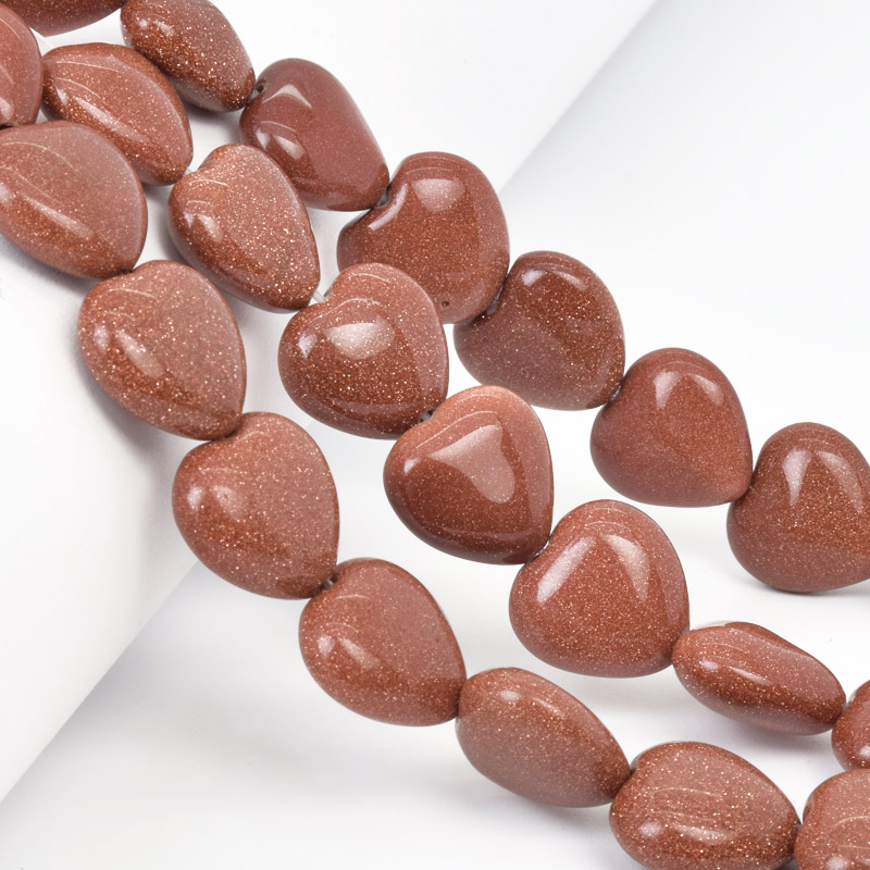 Бусины Авантюрин Золотой песок, Синт. камень, 16х16 мм, Сердце, 18 см (BUS-058174)