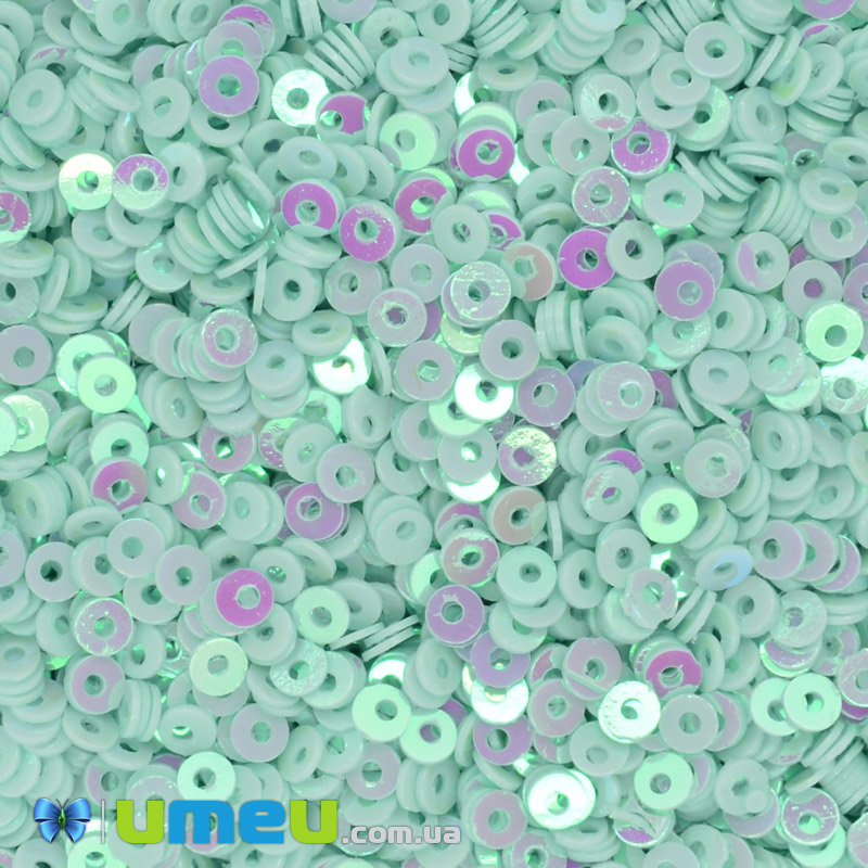 Паєтки Індія круглі плоскі, 3 мм, М'ятні АВ (PAI-041804)