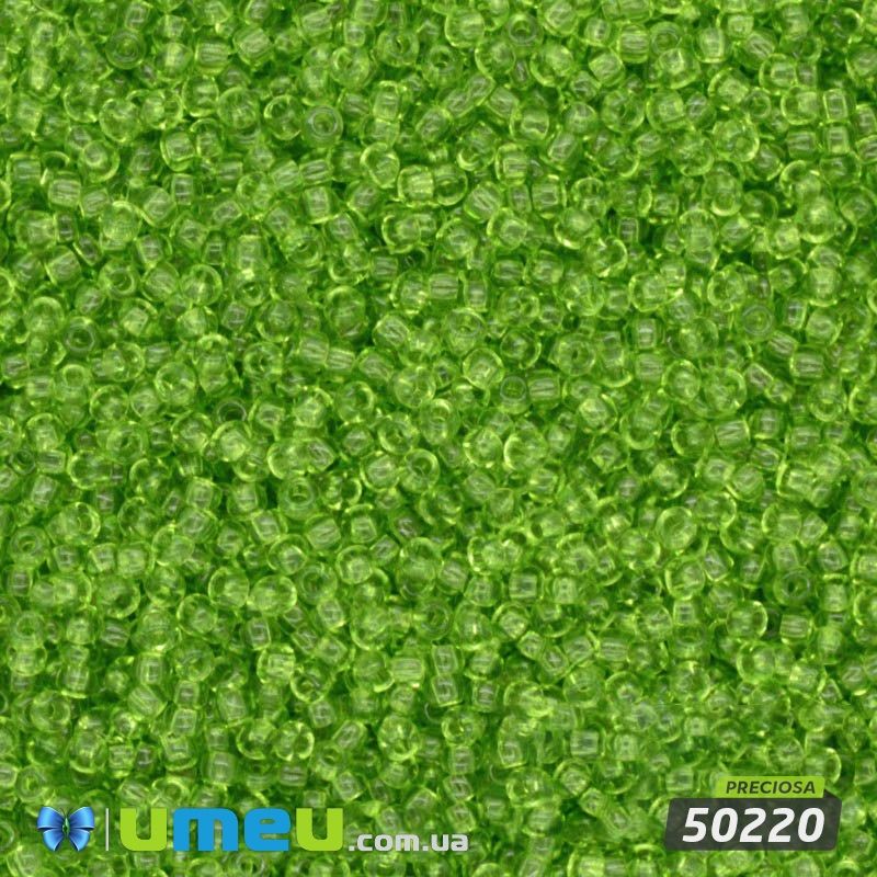 Бісер чеський 13/0, №50220, Салатовий, Прозорий (BIS-019781)