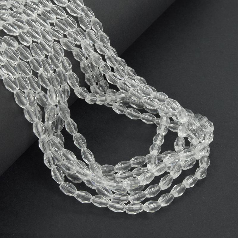 Намистини скляні, Рис гранований, 6х4 мм, Прозорі (BUS-057474)