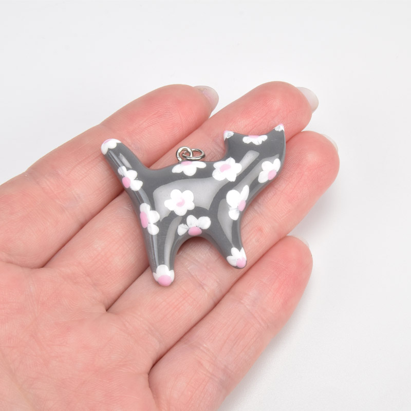 Подвеска Котик из полимерной глины, 40х32 мм, С рисунком (POD-059374)