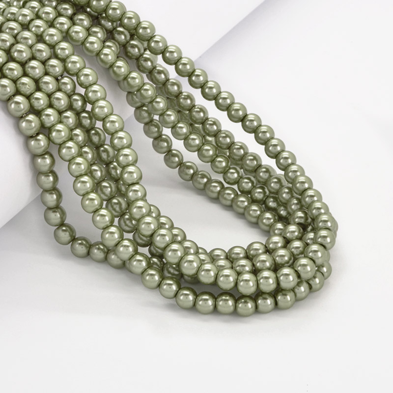 Бусины стеклянные Жемчуг Premium, 6 мм, Оливковые, Круглые (BUS-034118)