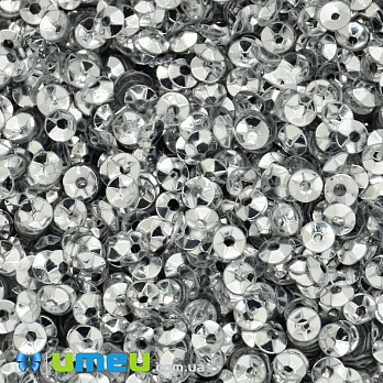 Паєтки Індія чаша, 4 мм, Сріблясті (PAI-037826)