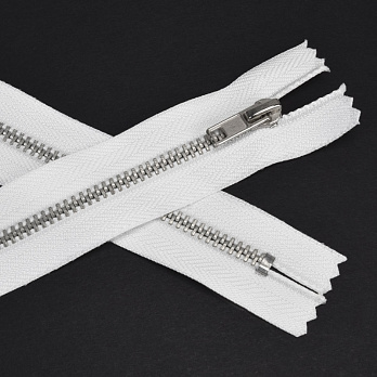 Молния брючная металлическая неразъемная, 18 см, Тип 4, Белая, Серебро (ZIP-060429)