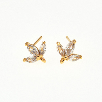 Пусеты, Латунь с покрытием 18 kt, Стразы куб. цирконий, 9х8х16 мм (OSN-059991)