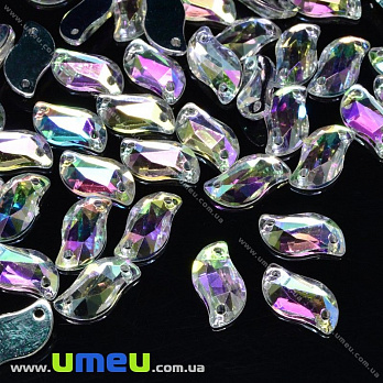 Пришивний кристал пласт. Хвилястий гранований, 12х6 мм, Білий АВ (KAB-030624)