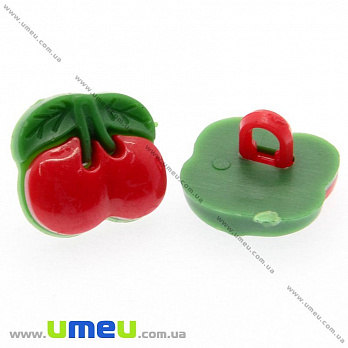 Пуговица пластиковая на ножке Вишенка, 13х12 мм, Красная (PUG-008954)