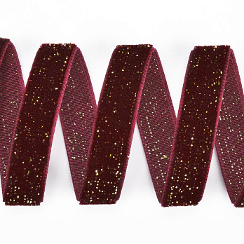 Стрічка оксамитова з люрексом, 10 мм, Бордова з золотом (LEN-061112)