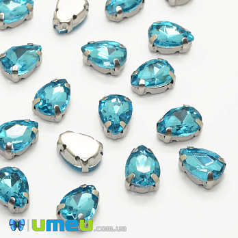 Шатон капля 14х10 мм, Темное серебро, Голубой (KAB-052605)
