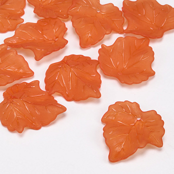 Намистини акрилові матові, Листочки, 24х23 мм, Червоні (BUS-054311)