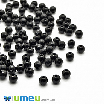 Намисто пластикова Кругла, 4 мм, Чорна (BUS-002295)
