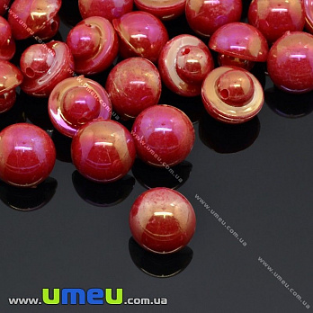 Пуговица пластиковая на ножке Круглая перламутровая, 10 мм, Красная АВ (PUG-012849)