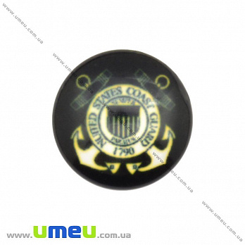 Кабошон стекл. с принтом Морской якорь, 16 мм, Круглый (KAB-017656)