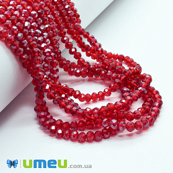 Бусины рондели, 4х3 мм, Красные АВ (BUS-049078)