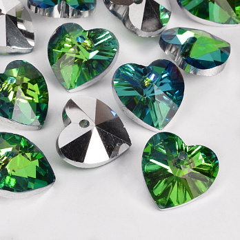 Підвіска скляна Серце, 14х14 мм, Салатово-зелена (POD-054595)