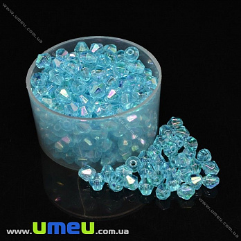 Бусина акриловая Биконус, 6х6 мм, Голубая АВ (BUS-028817)