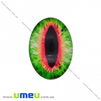 Кабошон скляний з принтом Око, 18х13 мм, Зелений, Овал (KAB-018707)