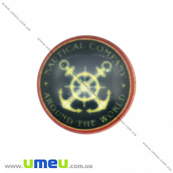 Кабошон стекл. с принтом Морской якорь, 16 мм, Круглый (KAB-017655)