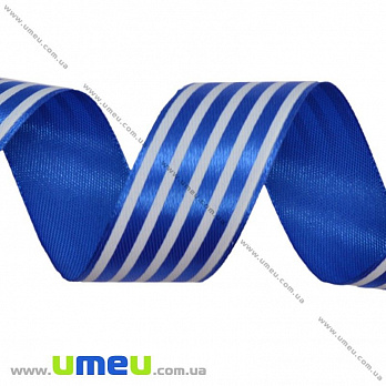 Атласна стрічка в смужку, 25 мм, Синя (LEN-016704)