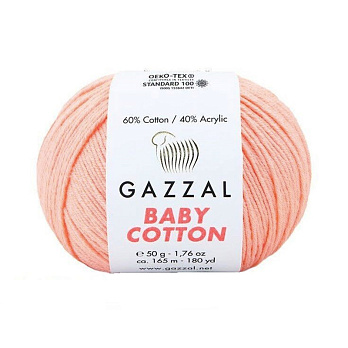 Пряжа Gazzal Baby Cotton №3412, 50 г, 165 м, Персиковая (YAR-062510)