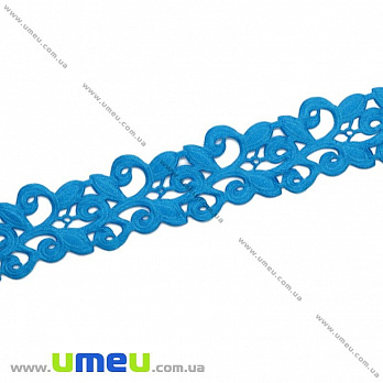 Тесьма тисненая Листики, 20 мм, Голубая яркая (LEN-019722)