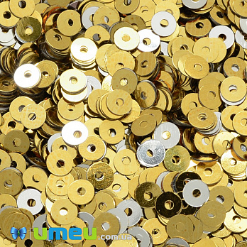 Пайетки Индия круглые плоские, 4 мм, Золотисто-серебристые (PAI-037624)