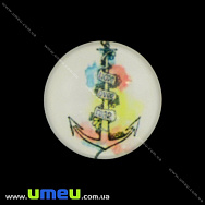 Кабошон стекл. с принтом Морской якорь, 16 мм, Круглый (KAB-017678)