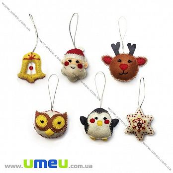 Набір з фетру для створення 6 іграшок, Ялинкові іграшки ФН-95, 6х7 см (FLT-034887)