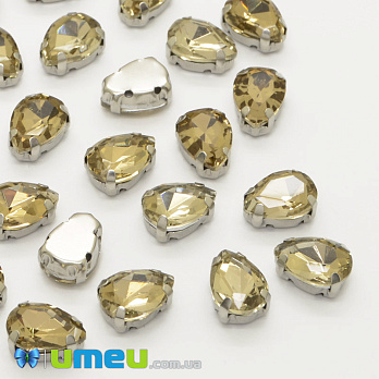 Шатон капля 14х10 мм, Темное серебро, Бежевый (KAB-052593)