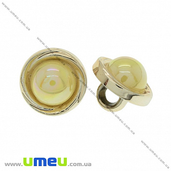 Пуговица пластиковая на ножке с полубусиной, 12 мм, Желтая, Светлое золото (PUG-021479)