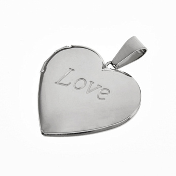 Медальон Сердце Love из нержавеющей стали, 29х29х7 мм, Темное серебро  (STL-061285)