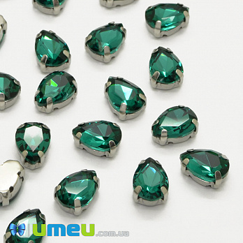 Шатон капля 10х7 мм, Темное серебро, Изумрудный (KAB-040752)