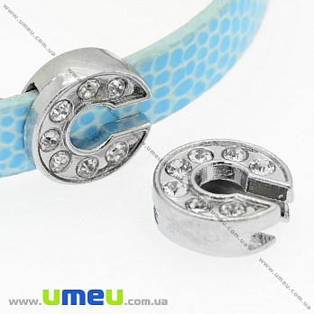 Бусина мет., Буква C со стразами, 12х12 мм, Темное серебро (BUS-008844)