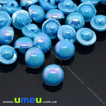 Гудзик пластиковий на ніжці Круглий перламутровий, 10 мм, Блакитний АВ (PUG-012853)