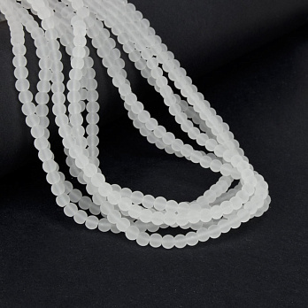 Бусины стеклянные матовые, 4,5 мм, Круглые, Белые (BUS-057263)