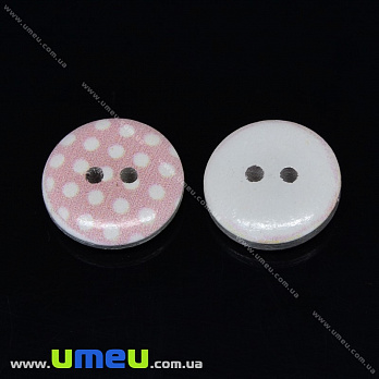Гудзик дерев'яний Круглий в горошок, 15 мм, Персиковий (PUG-032915)
