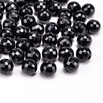 Намистини акрилові, Круглі грановані, 8 мм, Чорні (BUS-054518)