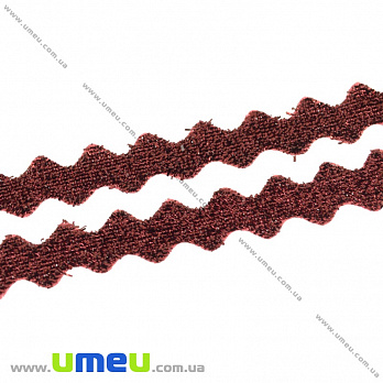 Лента бархатная с люрексом Зиг-Заг, 10 мм, Бордовая (LEN-035836)