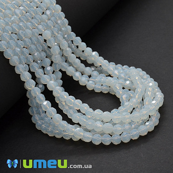 Бусины круглые граненые, 4 мм, Белые опал (BUS-049328)