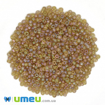 Бісер китайський середній, 8/0, Бежевий АВ прозорий, 3 мм (BIS-039292)