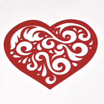 Декоративний виріб з фетру Мереживне серце, 16х14 см, Червоне (FLT-057013)