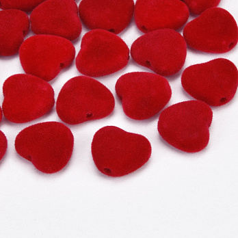 Намистина оксамитова, Серце, 12х11х5 мм, Червона (BUS-060180)