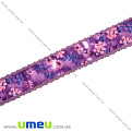 Тесьма гобеленовая с рюшами Цветы, 25 мм, Фиолетовая (LEN-019663)