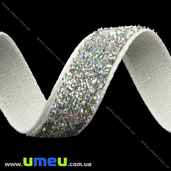 Стрічка оксамитова з люрексом, 10 мм, Срібляста (LEN-017381)